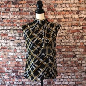 New York & Company Black and Gold Plaid Blouse